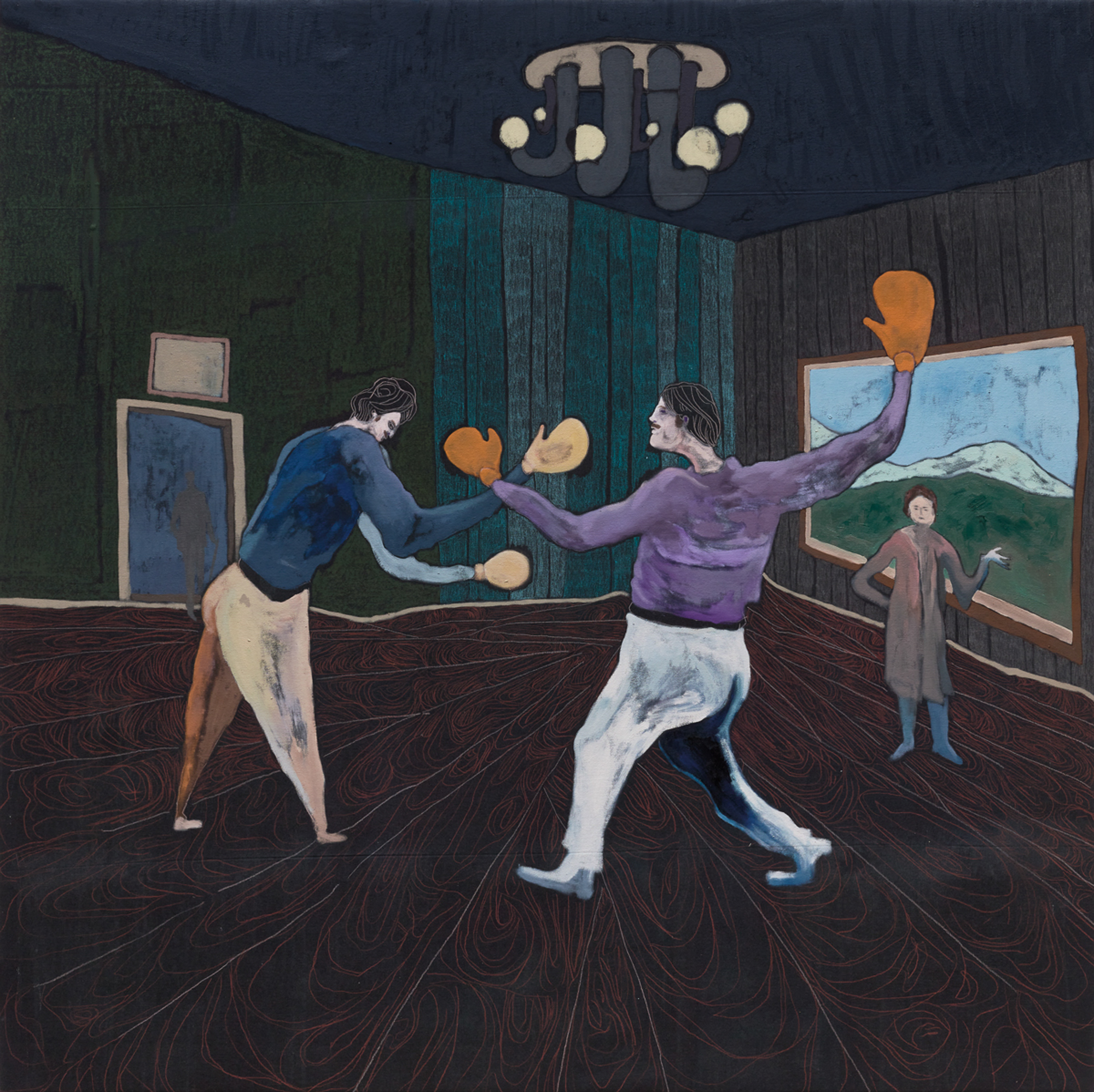 Boxing Lessons, 2020, mixed media on canvas, 155 x 155 cm
